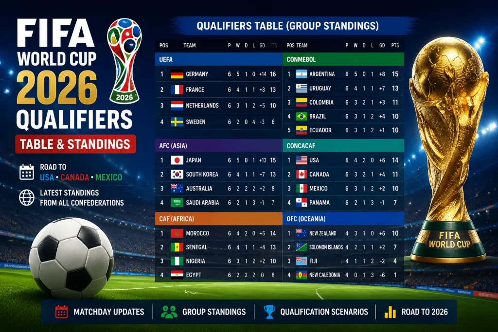 FIFA World Cup 2026 Qualifiers Table